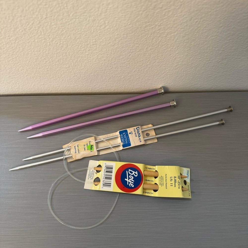 Lot of 3 Knitting Needle Sets – Boye & Diana Aluminum Straight & Circular